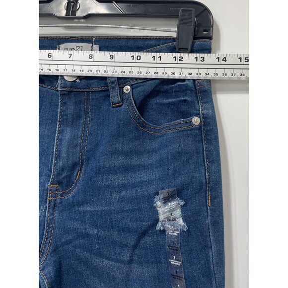 Rue 21 - Women's Ultimate Stretch Mid-Rise - Boot Jeans Distressed - Blue - 1 - Picture 3 of 15